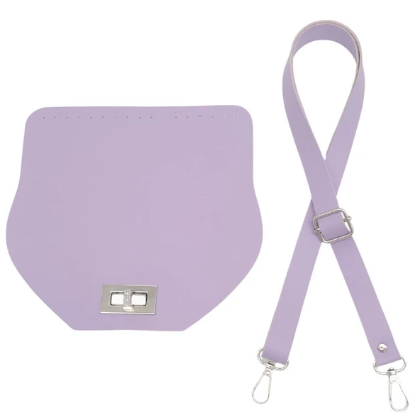 Çanta Aksesuar Suni Deri 21x19 cm Kapaklı ve Ayarlı Saplı Çanta Seti Lila Renk Gümüş Metalli ürün görseli 1