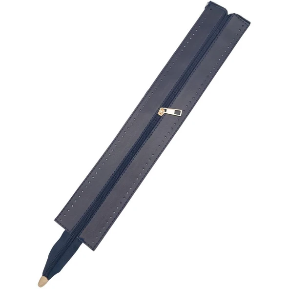 Çanta Aksesuar 40 cm Derili Fermuar Lacivert Renk Light Gold Metalli ürün görseli 1