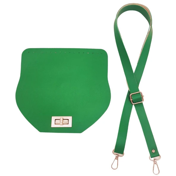 Çanta Aksesuar Suni Deri 21x19 cm Kapaklı ve Ayarlı Saplı Çanta Seti Yeşil Renk Gümüş Metalli ürün görseli 1