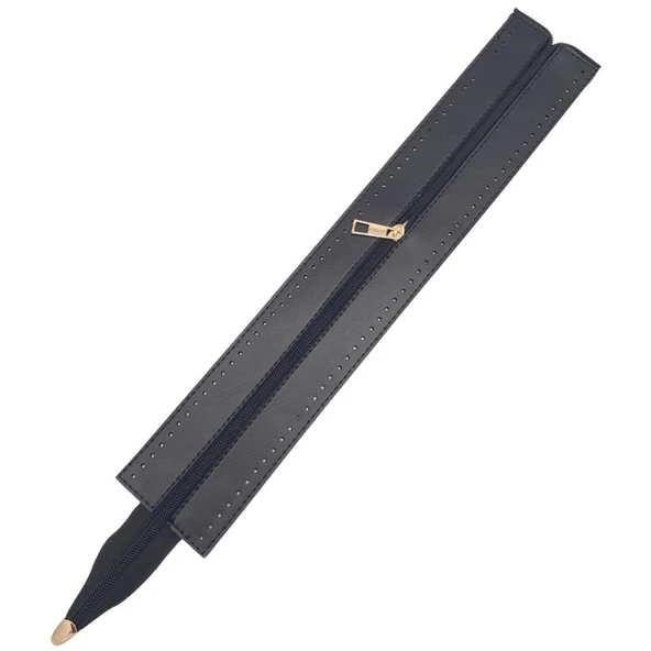 Çanta Aksesuar 40 cm Derili Fermuar Siyah Renk Light Gold Metalli ürün görseli 1