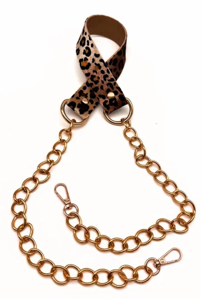 Çanta Aksesuar Suni Deri Light Gold Zincirli Leopar Renk Çanta Sapı ürün görseli 1