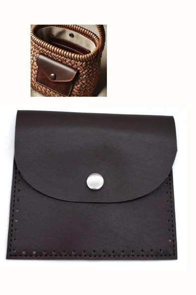 Çanta Aksesuar 14X12.5 cm cm Kahve Renk  Çıtçıtlı Suni Deri Cep ürün görseli 1