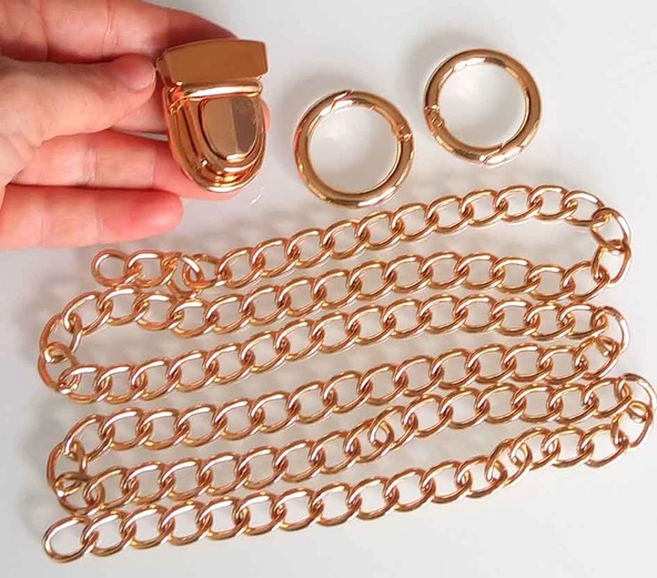 Çanta Aksesuar Light Gold Renk Zincir Set ürün görseli 1