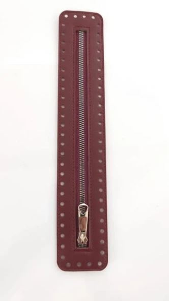 Çanta Aksesuar Derili Fermuar Yeni Model Bordo 30 Cm Gümüş ürün görseli 1