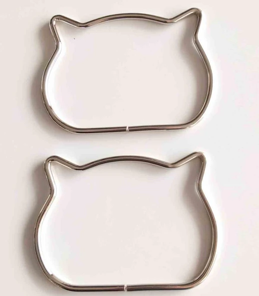 Çanta Aksesuar 12X8.5 Cm Gümüş Renk Kedili Metal Çanta Sapı ürün görseli 1