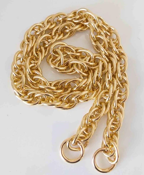 Çanta Aksesuar 100 Cm Çift Halka Döngülü Zincir Yaylı Halkalı Light Gold Renk ürün görseli 1