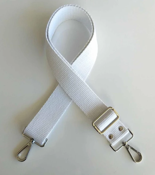 Çanta Aksesuar Pamuklu Kolon 120X4 Cm Gümüş Metal Beyaz ürün görseli 1