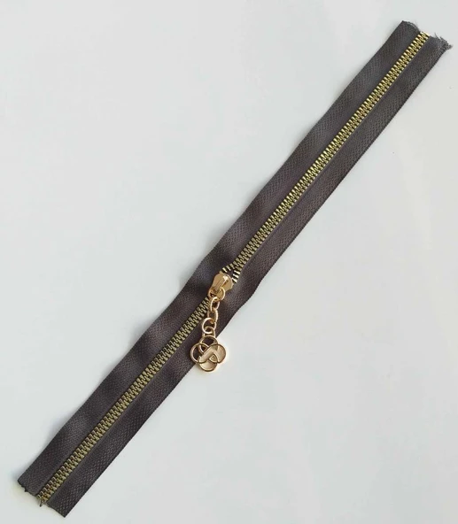 Çanta Aksesuar Başlıklı Fermuar 30 Cm Light Gold Metal Koyu Vizon ürün görseli 1