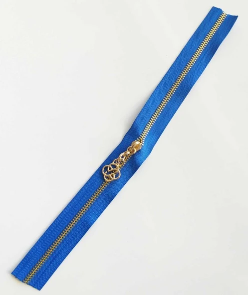Çanta Aksesuar Başlıklı Fermuar 30 Cm Light Gold Metal Saks Mavi ürün görseli 1