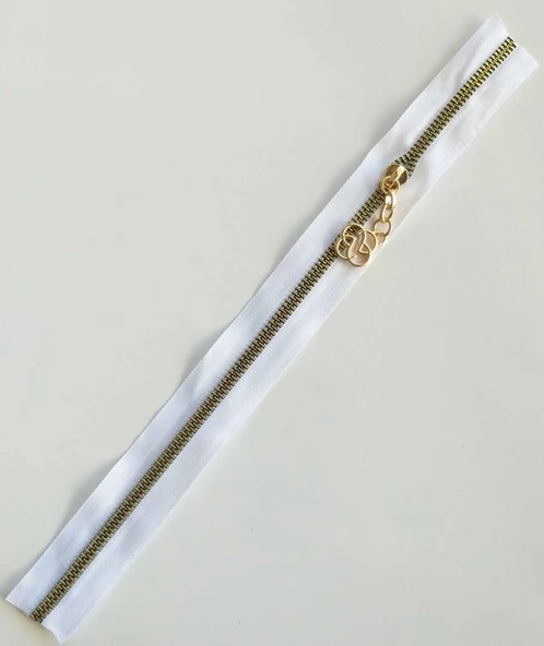 Çanta Aksesuar Başlıklı Fermuar 30 Cm Light Gold Metal Beyaz ürün görseli 1