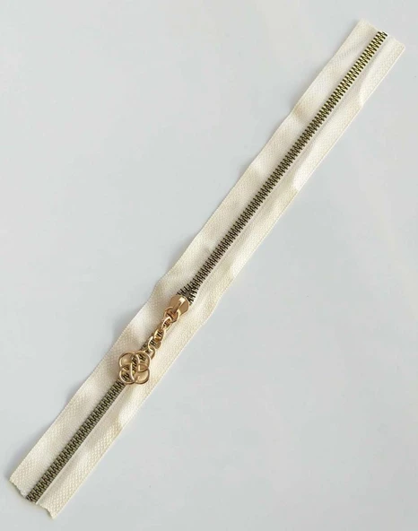 Çanta Aksesuar Başlıklı Fermuar 40 Cm Light Gold Metal Krem ürün görseli 1
