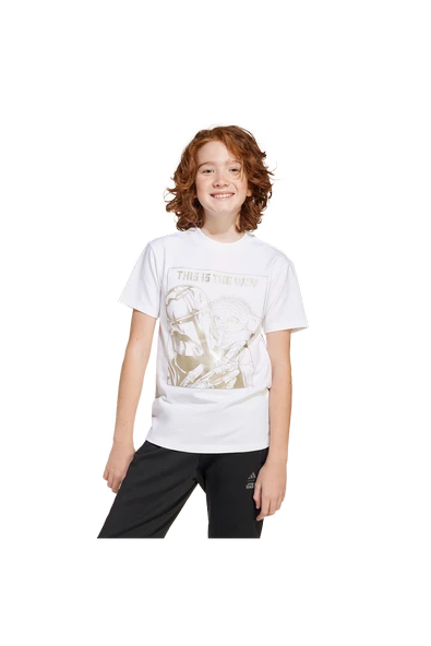 adidas Unisex Çocuk Beyaz  T-Shirt J SW MNDO GFX T JF3637 ürün görseli 1