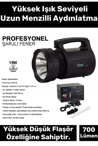Premium 3 Modlu 300 Metre Menzilli Taşıma Askılı Beyaz Aydınlatma Işık Profesyonel Büyük Avcı Feneri ürün görseli 1