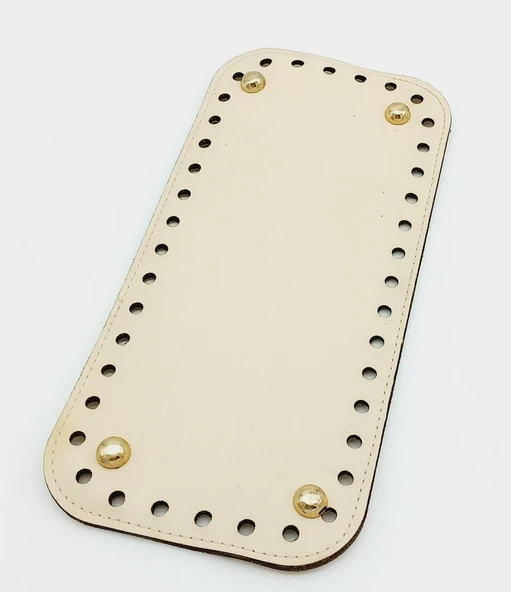 Çanta Aksesuar Suni Deri Krem Renk 25X12 cm Dikdörtgen Çanta Tabanı (Light Gold Aparatlı) ürün görseli 1
