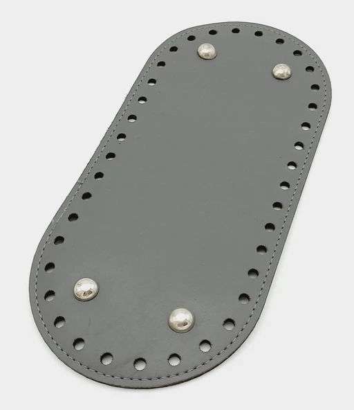 Çanta Aksesuar Suni Deri Gri Renk 25X12 cm Oval Çanta Tabanı (Gümüş Aparatlı) ürün görseli 1