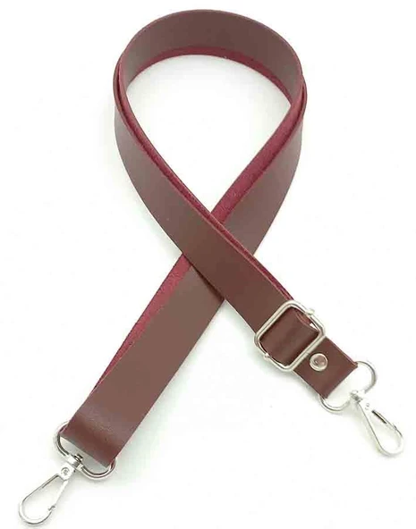Çanta Aksesuar Suni Deri Ayarlı Çanta Sapı 120X2.4 Cm Bordo Gümüş Metal ürün görseli 1