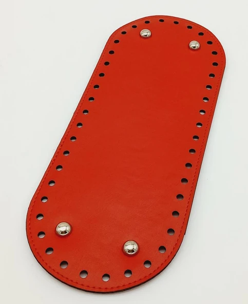 Çanta Aksesuar Suni Deri Kırmızı Renk 30X12 cm Oval Çanta Tabanı (Gümüş Aparatlı) ürün görseli 1