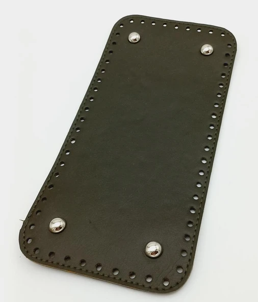 Çanta Aksesuar Suni Deri Haki Renk 25X12 cm Dikdörtgen Çanta Tabanı (Gümüş Aparatlı) ürün görseli 1