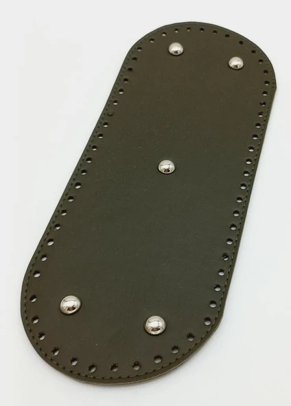 Çanta Aksesuar Suni Deri Haki Renk 30X12 cm Oval Çanta Tabanı (Gümüş Aparatlı) ürün görseli 1