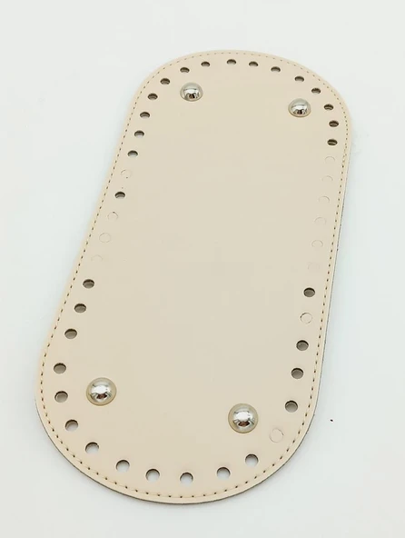 Çanta Aksesuar Suni Deri Krem Renk 25X12 cm Oval Çanta Tabanı (Gümüş Aparatlı) ürün görseli 1