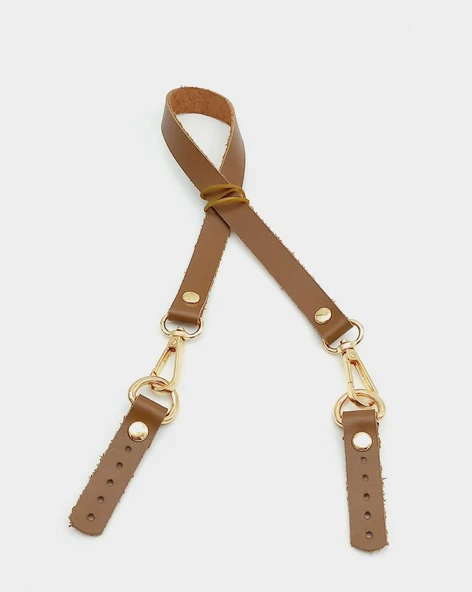 Çanta Aksesuar Taba Renk 60x1.5 cm Gerçek Deri Çanta Sapı (Light Gold Metal) ürün görseli 1