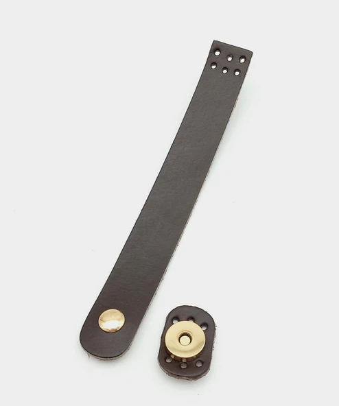 Çanta Aksesuar 18x2,3 cm Siyah Gerçek Deri Düz Çanta Kapağı Light Gold Metalli ürün görseli 1