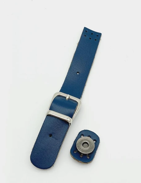 Çanta Aksesuar 18x2,3 cm Lacivert Gerçek Deri Tokalı Çanta Kapağı Gümüş Metalli ürün görseli 1