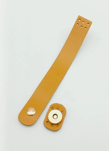 Çanta Aksesuar 18x2,3 cm Hardal Gerçek Deri Düz Çanta Kapağı Light Gold Metalli ürün görseli 1