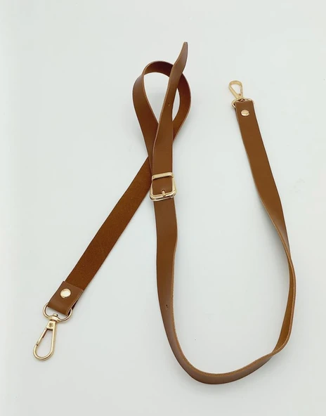 Çanta Aksesuar 120X2 Cm Tek Kat Taba Suni Deri Light Gold Tokalı Çanta Sapı ürün görseli 1