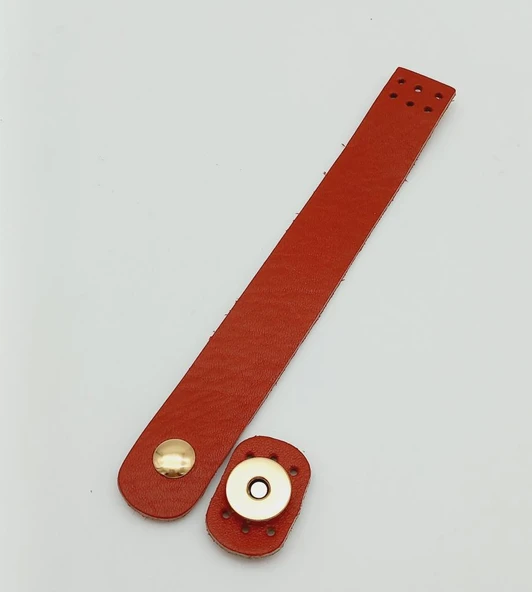 Çanta Aksesuar 18x2,3 cm Kırmızı Gerçek Deri Düz Çanta Kapağı Light Gold Metalli ürün görseli 1