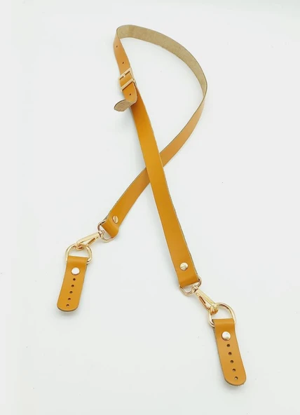 Çanta Aksesuar Gerçek Deri Ayarlı Uzun Sap 2X130 Hardal Light Gold Metalli ürün görseli 1