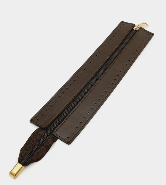 Çanta Aksesuar Kahverengi Renk 28 Cm Derili Fermuar Light Gold Metalli ürün görseli 1