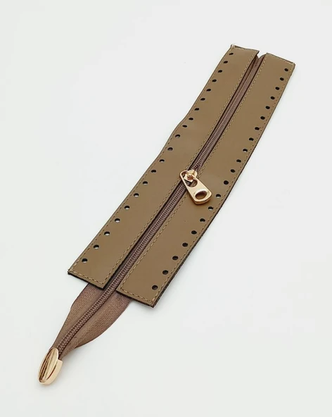 Çanta Aksesuar Vizon Renk 28 Cm Derili Fermuar Light Gold Metalli ürün görseli 1