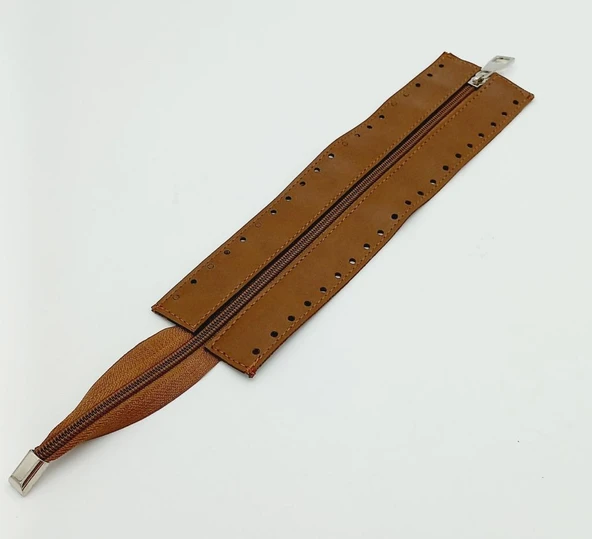 Çanta Aksesuar Taba Renk 28 Cm Derili Fermuar Gümüş Metalli ürün görseli 1