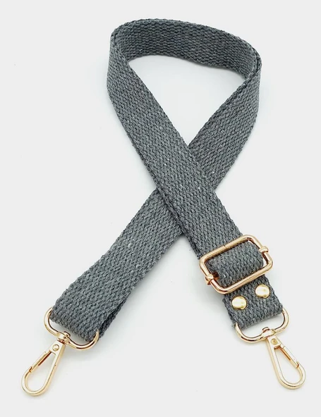 Çanta Aksesuar Pamuklu Kolon 120X3 Cm Koyu Gri Light Gold Metalli ürün görseli 1