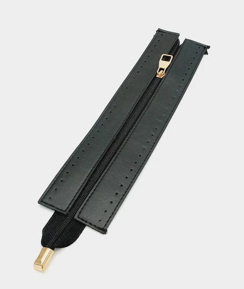 Çanta Aksesuar Siyah Renk 28 Cm Derili Fermuar Light Gold Metalli ürün görseli 1