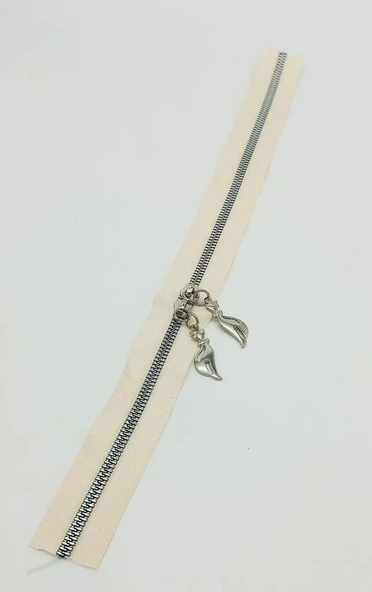 Çanta Aksesuar Çift Başlı Krem Fermuar Gümüş Metal 40 Cm ürün görseli 1