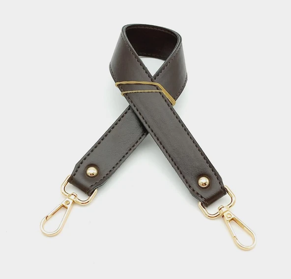Çanta Aksesuar Kahverengi Renk 42X2.5 Cm Kancalı Sap Light Gold Metalli ürün görseli 1