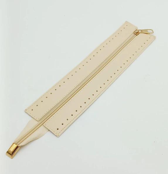 Çanta Aksesuar Krem Renk 28 Cm Derili Fermuar Light Gold Metalli ürün görseli 1