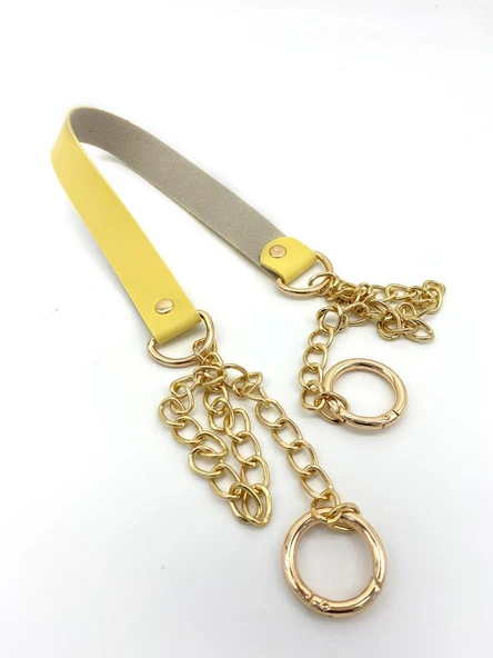 Çanta Aksesuar Tek Kat Suni Deri Sarı Renk İnce Zincirli Sap Light Gold Metal ürün görseli 1