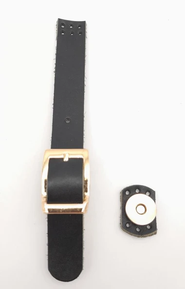 Çanta Aksesuar 18x2 cm Siyah Renk Gerçek Deri Tokalı Çanta Kapağı Light Gold Metalli ürün görseli 1