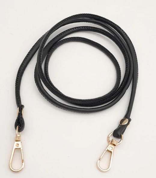 Çanta Aksesuar Siyah Renk 5 mm Suni Deri Spagetti Model Çanta Sapı Light Gold Metal ürün görseli 1