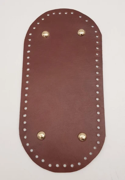 Çanta Aksesuar Gerçek Deri Kızıl Kahve 25X12 cm Oval Light Gold Metalli Çanta Tabanı ürün görseli 1