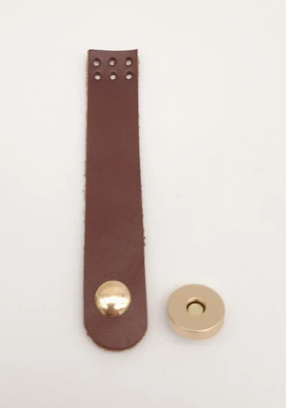 Çanta Aksesuar 11x2 cm Kızıl Kahve Gerçek Deri Düz Çanta Kapağı Light Gold Metalli ürün görseli 1