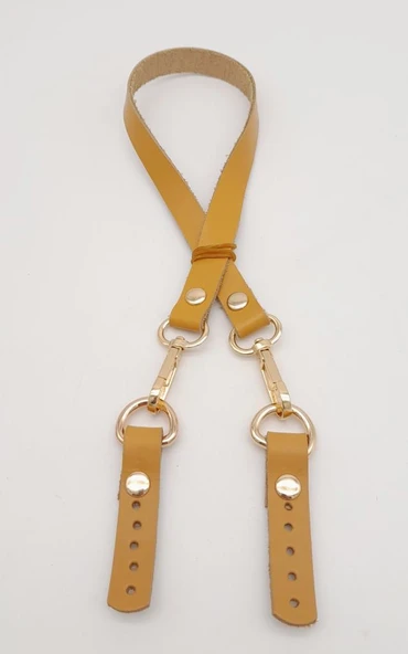 Çanta Aksesuar Hardal Renk 60x1.5 cm Gerçek Deri Çanta Sapı Light Gold Metalli ürün görseli 1