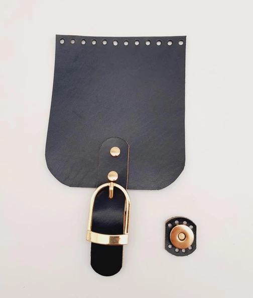 Çanta Aksesuar Gerçek Deri 21x12 cm Lacivert Renk Çanta Kapağı Light Gold Metalli ürün görseli 1