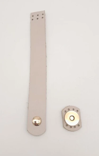 Çanta Aksesuar 18x2,3 cm Bej Gerçek Deri Düz Çanta Kapağı Light Gold Metalli ürün görseli 1