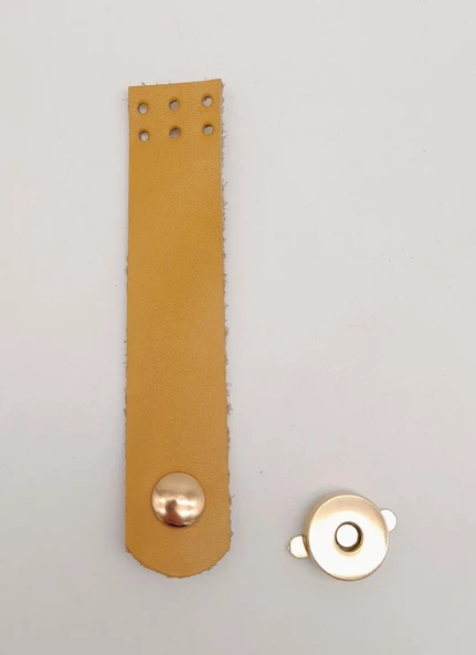 Çanta Aksesuar 11x2.3 cm Hardal Gerçek Deri Düz Çanta Kapağı Light Gold Metalli ürün görseli 1