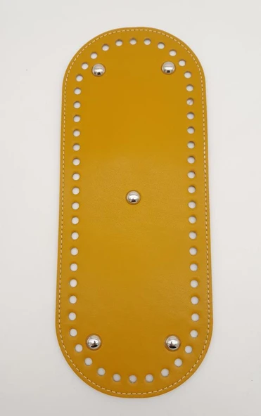 Çanta Aksesuar Suni Deri Hardal Renk 30X12 cm Oval Çanta Tabanı (Gümüş Aparatlı) ürün görseli 1