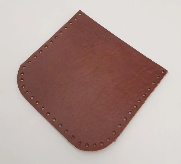 Çanta Aksesuar Kızıl Kahve Gerçek Deri 12x12 cm Oval Kenar Cep ürün görseli 1
